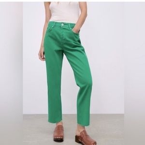 Zara high rise straight jeans green